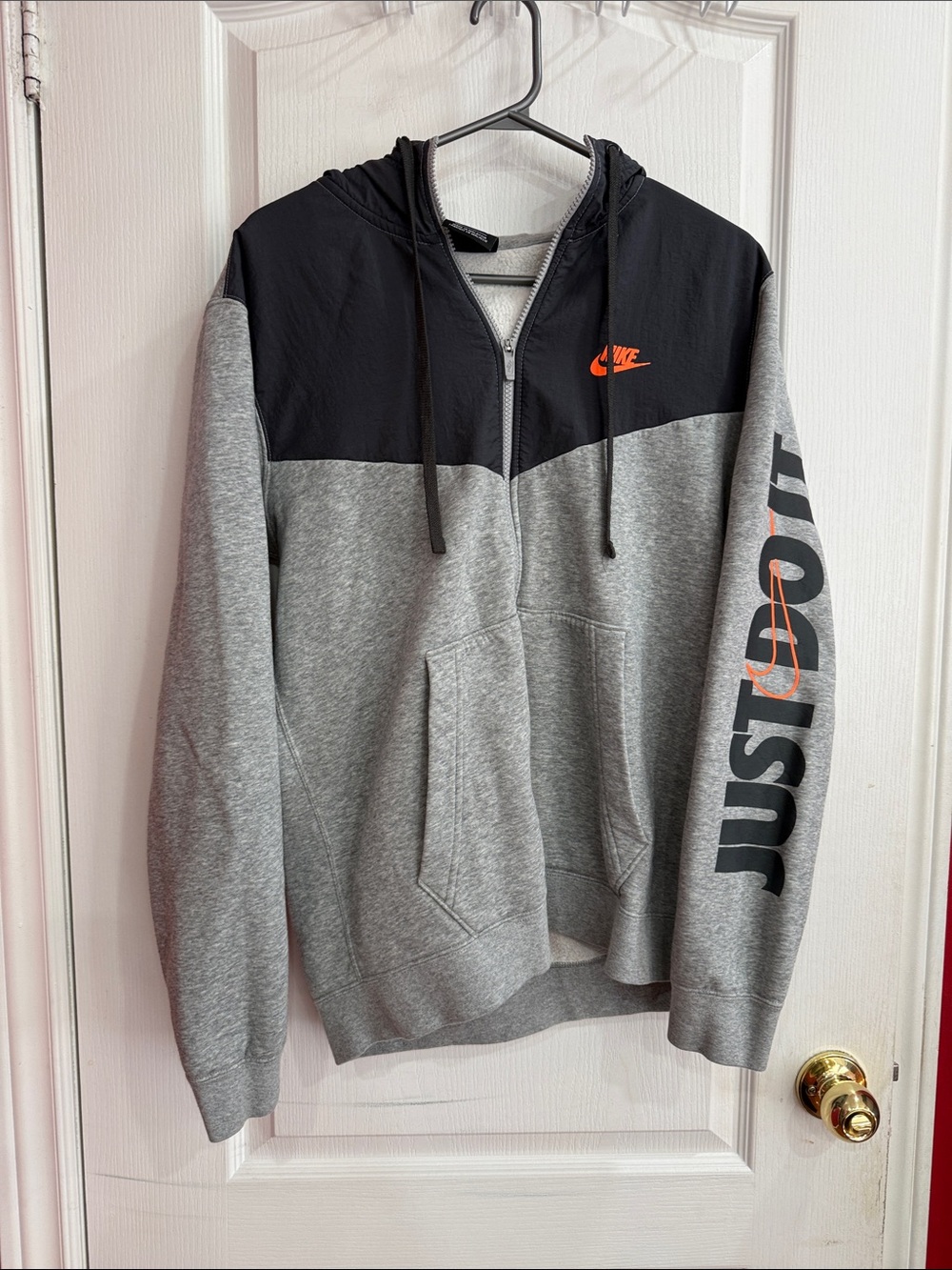 Nike Grey & Black Zip-Up Hoodie with Orange Swoosh